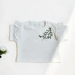 کراپ تیشرت دخترانه آستین چین دار مدل گلدوزی | شیک و خاص