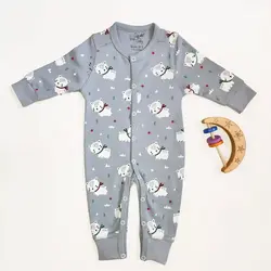 سرهمی آستین بلند طرح خرس قطبی رنگ طوسی کد 10210