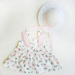 پیراهن دخترانه بالدار به همراه کلاه طرح گیلاس | فرشته‌گونه