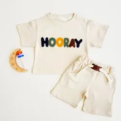 ست تیشرت و شلوارک بیسکویتی طرح hooray برند ماوی