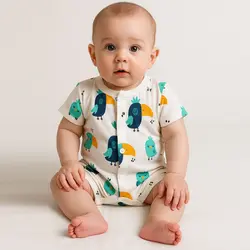 رامپر طرح پرنده کد 10071 | خرید فوری لباس نوزادی شیک