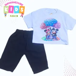 ست دخترانه مینی ماوس با تیشرت سفید نخ پنبه و شلوارک مشکی - جین پوش جزیره