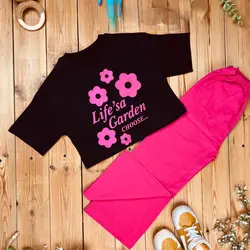 ست کراپ گل دار و شلوار دخترانه