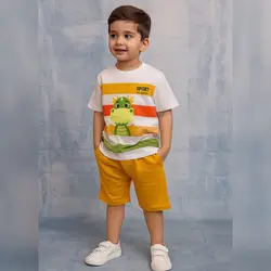 ست تیشرت و شلوارک دایناسور بچگانه پسرانه