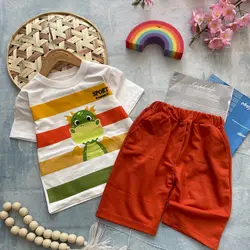 ست تیشرت و شلوارک دایناسور بچگانه پسرانه