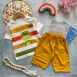 ست تیشرت و شلوارک دایناسور بچگانه پسرانه