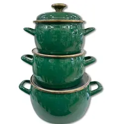 سرویس قابلمه لعابی 6 پارچه  رنگ سبز لبه طلایی  کد 236