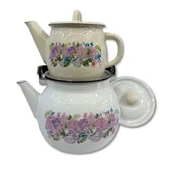 کتری قوری 3/5 لیتر لعابی طرح گل ادریسی کد 157