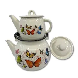 کتری قوری 3/5 لیتر لعابی طرح پروانه کد 156