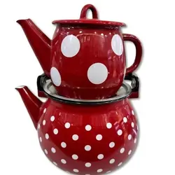 کتری قوری 2/5 لیتری رنگ خال ریز قرمز کد 152