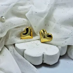 گوشواره میخی طرح قلب استیل طلایی | زیورآلات شاینورا