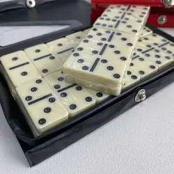 بازی فکری دومینو سنگی با جعبه چرمی سایز کوچک