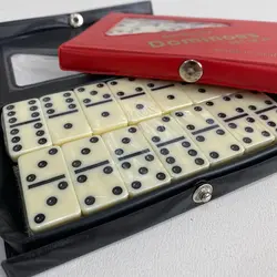 بازی فکری دومینو سنگی با جعبه چرمی سایز کوچک