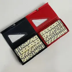 بازی فکری دومینو سنگی با جعبه چرمی سایز کوچک