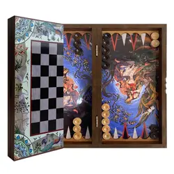 تخته نرد و شطرنج تمام ام دی اف طرح لیلی و مجنون آبی