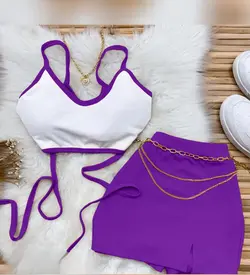 ست کراپ و دامن کوتاه زنانه مدل بندی جنس فانریپ کبریتی فری سایز تا 44 کد 1442