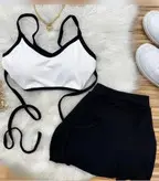 ست کراپ و دامن کوتاه زنانه مدل بندی جنس فانریپ کبریتی فری سایز تا 44 کد 1442