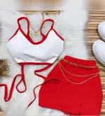 ست کراپ و دامن کوتاه زنانه مدل بندی جنس فانریپ کبریتی فری سایز تا 44 کد 1442