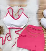 ست کراپ و دامن کوتاه زنانه مدل بندی جنس فانریپ کبریتی فری سایز تا 44 کد 1442