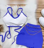 ست کراپ و دامن کوتاه زنانه مدل بندی جنس فانریپ کبریتی فری سایز تا 44 کد 1442