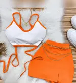 ست کراپ و دامن کوتاه زنانه مدل بندی جنس فانریپ کبریتی فری سایز تا 44 کد 1442