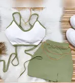 ست کراپ و دامن کوتاه زنانه مدل بندی جنس فانریپ کبریتی فری سایز تا 44 کد 1442