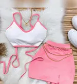 ست کراپ و دامن کوتاه زنانه مدل بندی جنس فانریپ کبریتی فری سایز تا 44 کد 1442