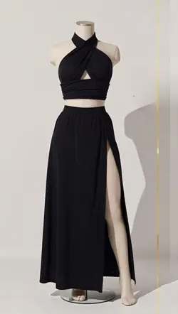 ست کراپ و دامن زنانه مجلسی دو طرف چاک‌دار کد 2193