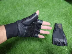 دستکش چرم بدنسازی مردانه نیمه و‌ساخت‌پاکستان قهوه ای_مشکی