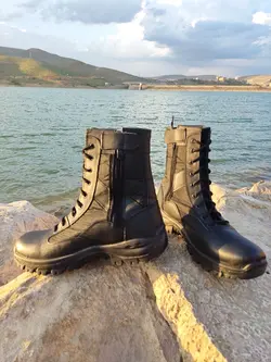 پوتین چرم مشکی کوهنوردی و نظامی زیپ دار و راحت و سبک