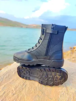 پوتین چرم مشکی کوهنوردی و نظامی زیپ دار