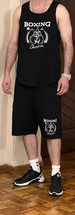 ست رکابی شلوارک نخ پنبه مناسب بوکس و بدنسازی  Xl,2xl,3xl