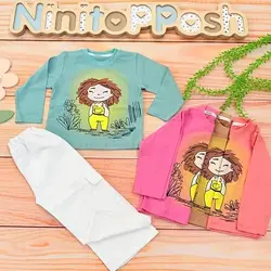 ست بلوز شلوار دختر دست تو جیب دخترانه