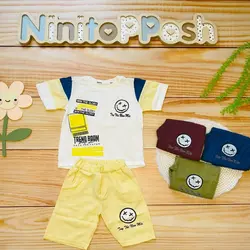 تیشرت شلوارک طرح استیکر چشم ضربدری بچه گانه