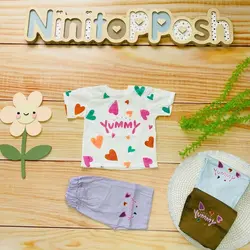 ست تیشرت شلوارک چاپ قلب دخترانه