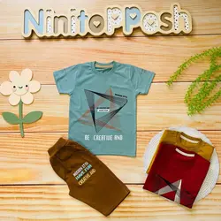 ست تیشرت شلوارک کتان و پنبه بچه گانه