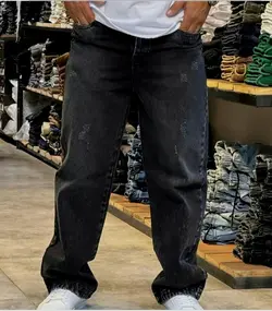 شلوار لی بگ مردانه رنگ زغال سنگی