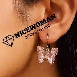 گوشواره زنانه آویز پروانه سنگی نگین دار برند اروپایی Iam ضدحساسیت