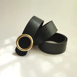 کمربند چرم صنعتی زنانه با سگک طلایی | مدل سارا