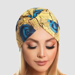 توربان (کلاه حجاب) حریر طرح پر طاووس - کد 1035