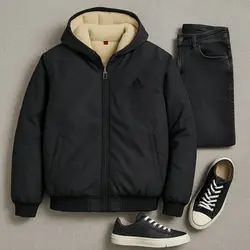 کاپشن مردانه مشکی داخل تمام خز مدل adidas-مشکی