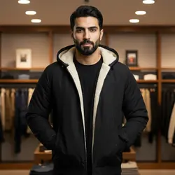 کاپشن مردانه مشکی داخل تمام خز مدل adidas-مشکی