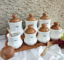 ست بانکه سرامیکی مام لوکس مدل کلاسیک (7 پارچه با پایه چوبی)