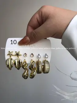 پک گوشواره اقتصادی ۶جفتی آبکاری طلایی