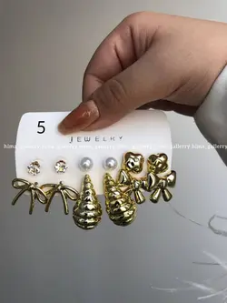 پک گوشواره اقتصادی ۶جفتی آبکاری طلایی