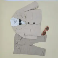 ست کت و شلوار سه تکه پسرانه ترک رنگ کرم