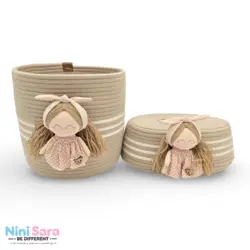 سطل و جای دستمال کاغذی باکیفیت و عروسکی اتاق کودک قیطان طرح دختر