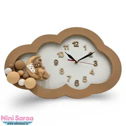 تابلو و ساعت نوزاد چوبی طرح تدی مناسب اکسسوری اتاق نوزاد با بهترین کیفیت چوب راش و رنگ اکریلیک