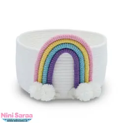 سبد نظم دهنده قیطان باکیفیت و عروسکی اتاق کودک طرح رنگین کمان رنگی