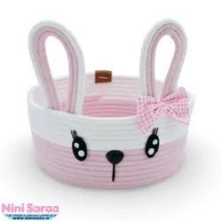 سبد نظم دهنده قیطان باکیفیت و عروسکی اتاق کودک طرح خرگوش رنگ صورتی